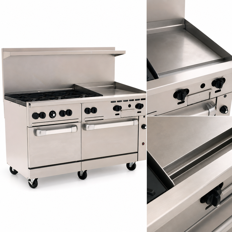 Product image #4 for Vulcan Endurance 60-Inch Propane Gas Restaurant Range with 6 Open Burners, 24-Inch Manual Griddle and 2 Standard Ovens