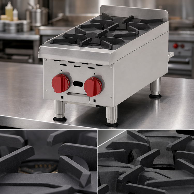 Product image #4 for Omcan USA Natural Gas Countertop Hotplate with 2 Burners, 12 x 24-Inch Cooking Area, 44,000 BTU
