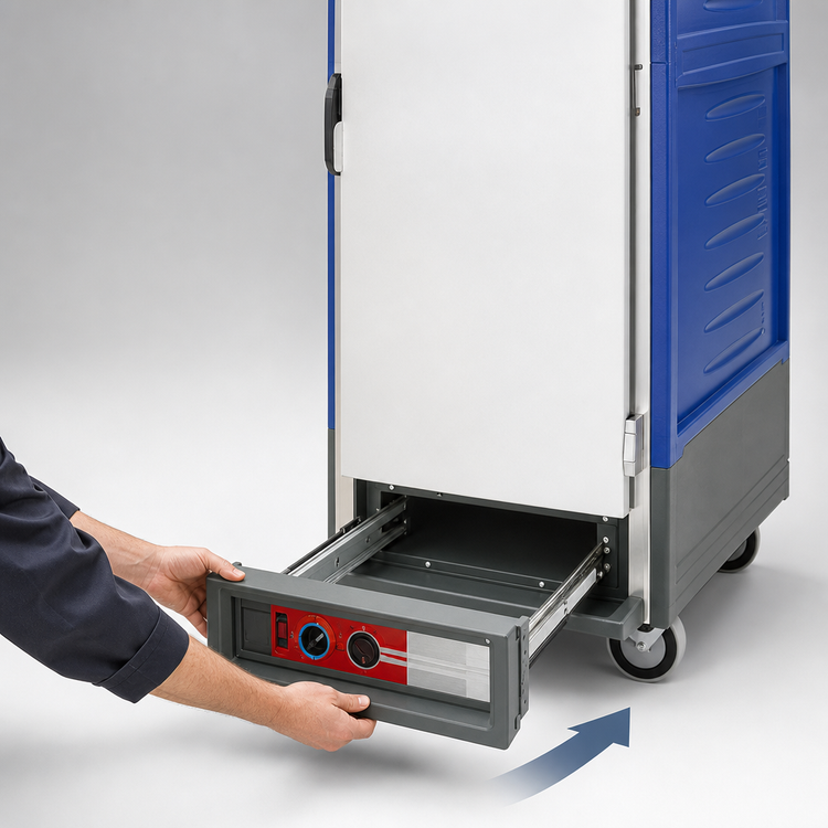 Product image #4 for Metro C5 3 Series Full-Height Mobile Heated Holding Cabinet with Solid Door, Blue Insulation Armour, Fixed Wire Slides