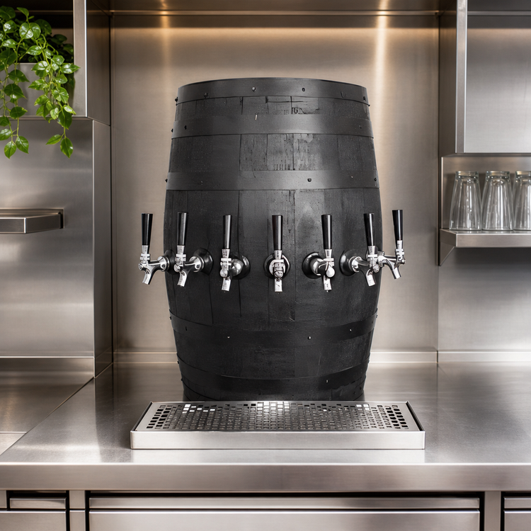Product image #4 for Glastender Wood Barrel Wall-Mount Air-Cooled Draft Dispensing Tower with 6 Stainless Steel Faucets