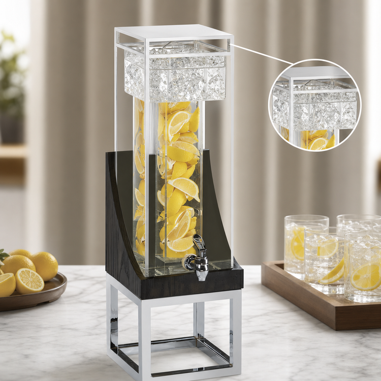 Product image #5 for Cal-Mil Cinderwood 3-Gallon Square Beverage Dispenser with Ice Chamber and Drip Tray