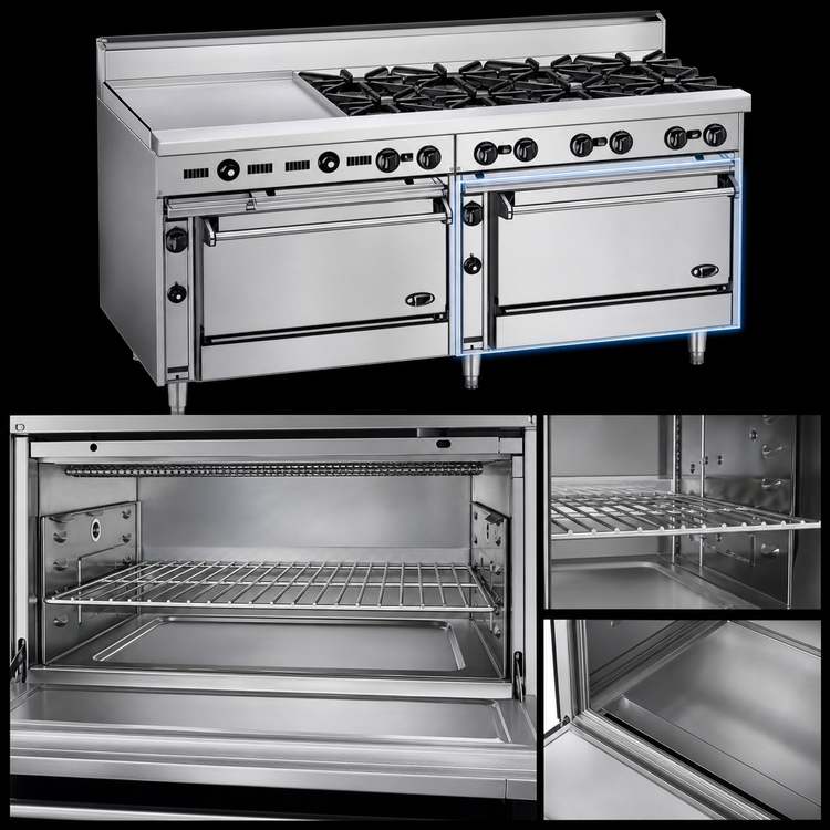 Product image #4 for Jade Range Bistro 72-Inch Shallow-Depth Commercial Gas Range with 12 Open Burners, Standard Oven, and Cabinet Base