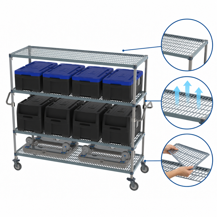 Product image #4 for MetroMax Q 4-Tier Mobile Polymer Shelving Cart, 72 x 24 Inches, 5-Inch Casters