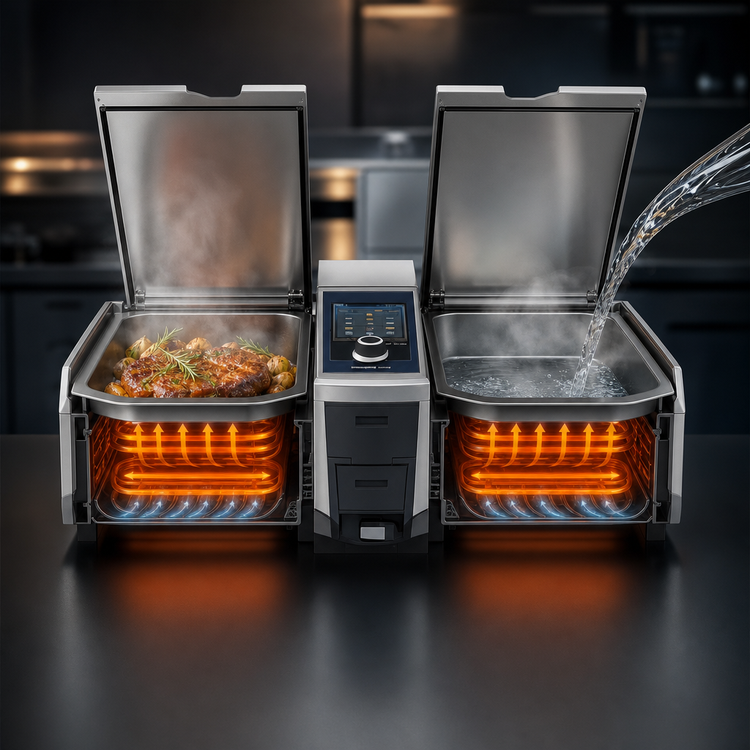 Product image #4 for RATIONAL iVario Pro 2-S Countertop Multifunctional Braising Pan & Tilt Skillet, 2 x 6.5 Gallon Pans, 208/240V, 3-Phase