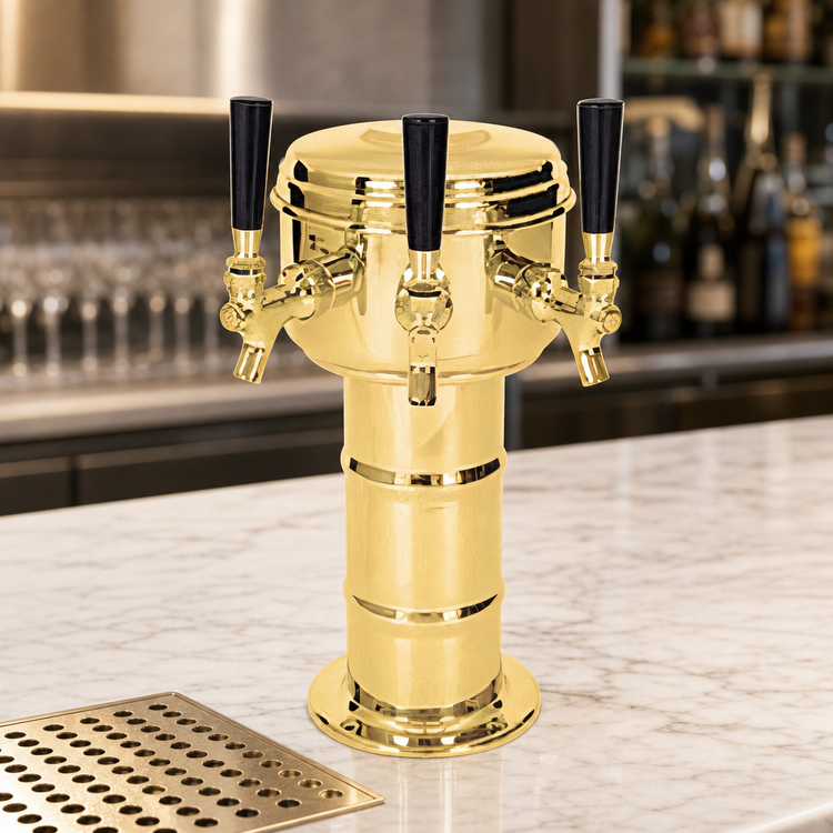 Product image #4 for Mini-Mushroom Countertop Air-Cooled 3-Faucet Draft Beer Tower, Polished Brass