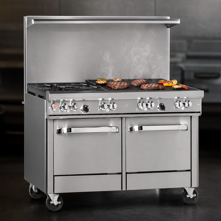 Product image #4 for Southbend Ultimate 48-Inch Commercial Gas Restaurant Range with 2 Non-Clog Burners, 36-Inch Charbroiler, Convection Oven, and Cabinet Base