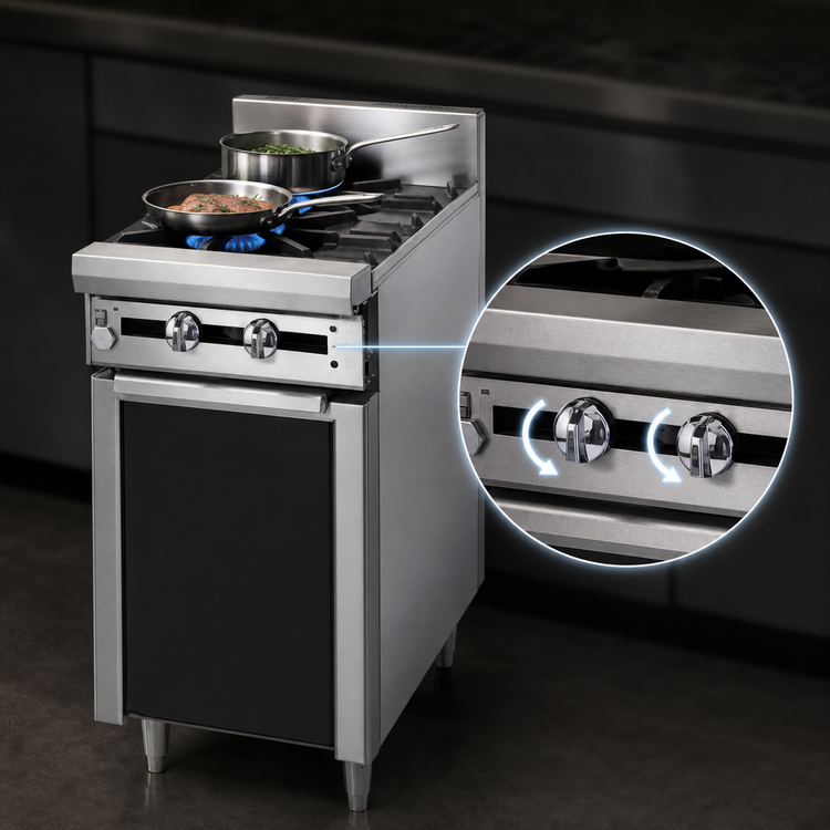Product image #4 for Titan JTRH-2 18" Gas Heavy Duty Range with 2 Open Burners and Cabinet Base