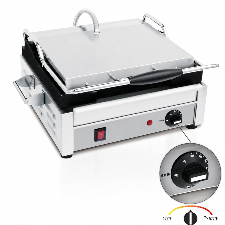 Product image #4 for Eurodib Single Countertop Panini Press with 14 x 10 Inch Cast Iron Smooth Top and Bottom Plates, 240V