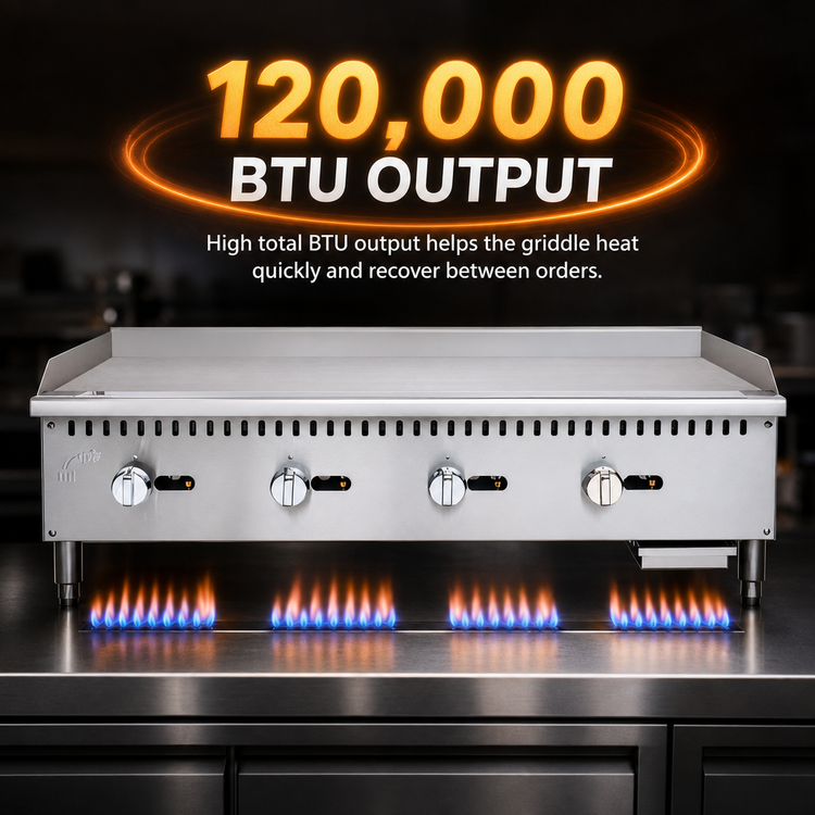 Product image #4 for KoolMore 48-Inch 4-Burner Natural Gas Commercial Griddle with Manual Controls and Drip Tray