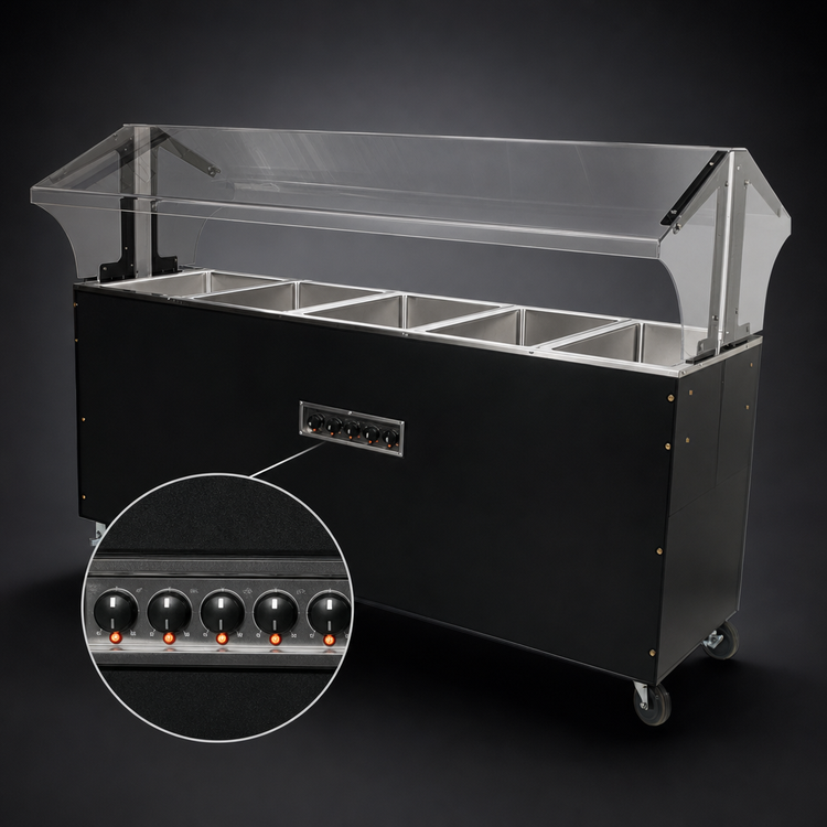 Product image #4 for Advance Tabco Triumph Supreme 5-Well Portable Electric Hot Food Buffet Table with Double-Sided Sneeze Guard, 208-240V