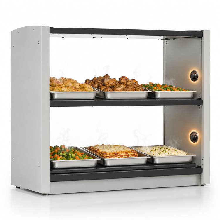 Product image #5 for Metro2Go Open Grab & Go Hot Station with 2 Individually Controlled Stainless Steel Shelves, Pass-Thru, 120V