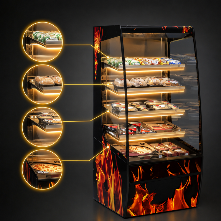 Product image #4 for Federal Industries Vision Series Curved-End Self-Serve Heated Hot Food Merchandiser, 47-1/4 x 33 x 78 Inches, 4-Tier