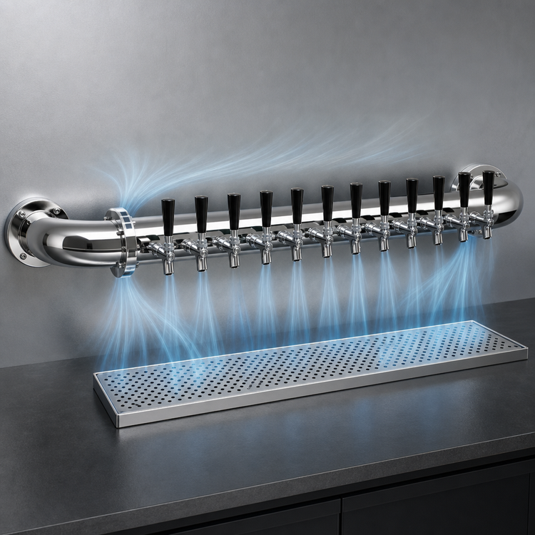 Product image #4 for Glastender 12-Faucet Air-Cooled Wall-Mount Pipe Wall Draft Dispensing Tower, Mirror Finish