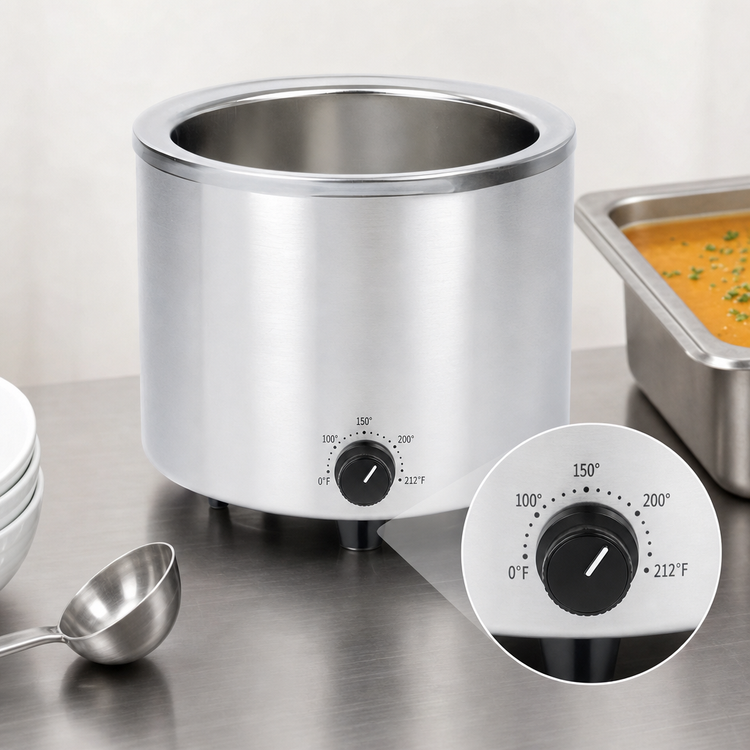 Product image #4 for Adcraft 11 Qt Round Electric Countertop Food Cooker/Warmer Base Only, Convertible to 7 Qt, Stainless Steel