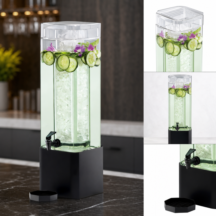 Product image #4 for Mission 3-Gallon Square Glass Beverage Dispenser with Ice Chamber, Drip Tray, and Black Powder-Coated Metal Base