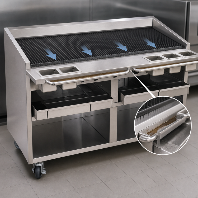 Product image #4 for Bakers Pride Dante Series 60-Inch Floor Model Gas Radiant Charbroiler with Round Rod Grate and Open Cabinet Base