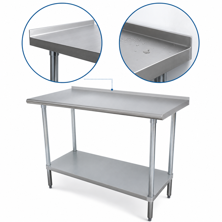 Product image #4 for Advance Tabco 84-Inch x 24-Inch 16-Gauge 304 Stainless Steel Work Table with 1-1/2-Inch Rear Backsplash and Galvanized Undershelf