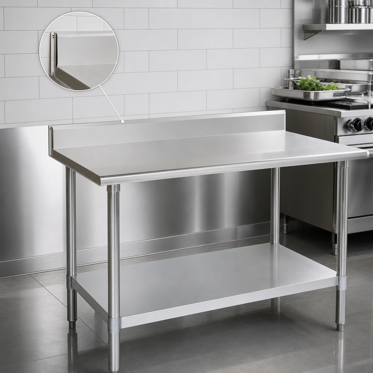 Product image #4 for Deluxe Series 144-Inch x 24-Inch Stainless Steel Work Table with 4-1/2-Inch Backsplash and Undershelf