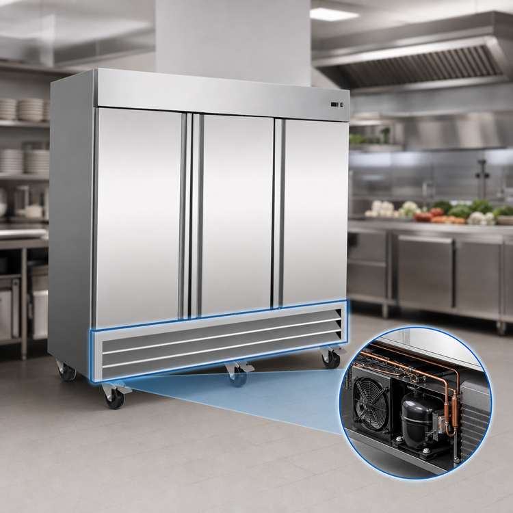 Product image #4 for Serv-Ware 3-Door 3-Section Reach-In Refrigerator, 72 Cu. Ft., Self-Contained Bottom Mount, 115V