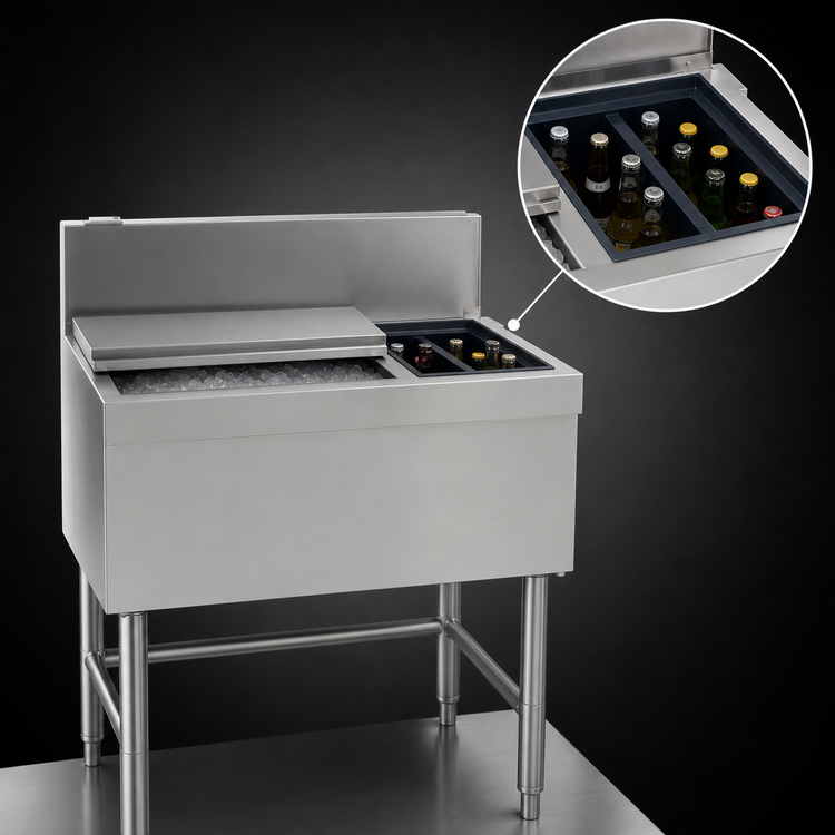 Product image #4 for Spec-Bar Combo Insulated Ice Bin/Bottle Unit with Right-Side Bottle Compartment, 36 x 24 Inches, 85 lb Capacity