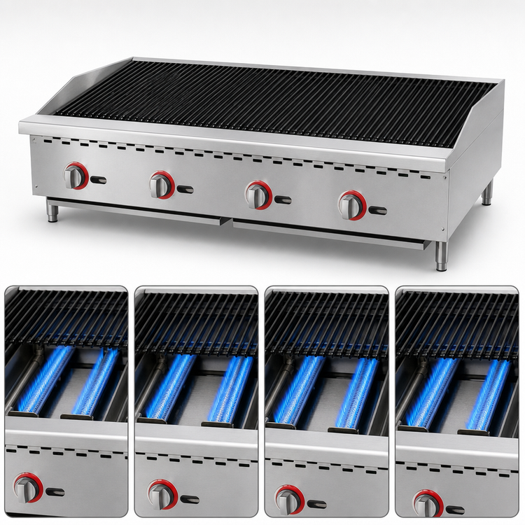 Product image #4 for Omcan Countertop Natural Gas 4-Burner Radiant Charbroiler with 48 x 23.86-Inch Cooking Area