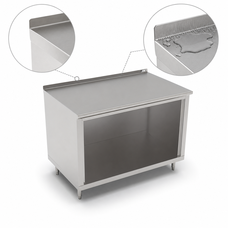 Product image #4 for John Boos 60 Inch x 24 Inch Open Front Cabinet Base Work Table, 16 Gauge 300 Series Stainless Steel Top, 1-1/2 Inch Rear Riser