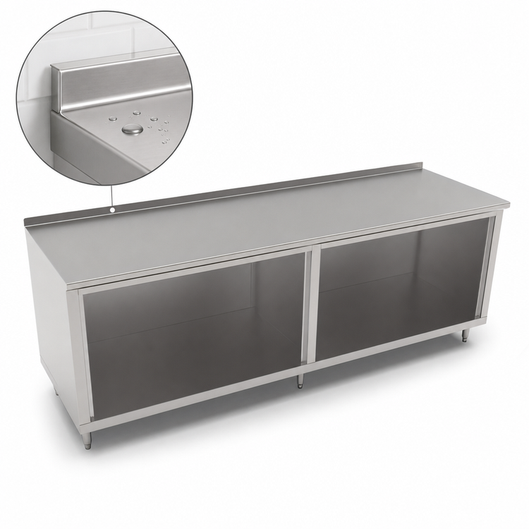 Product image #4 for John Boos 120 Inch x 24 Inch Modular Base Open Front Work Table with 14-Gauge Stainless Steel Top and 1-1/2 Inch Rear Riser