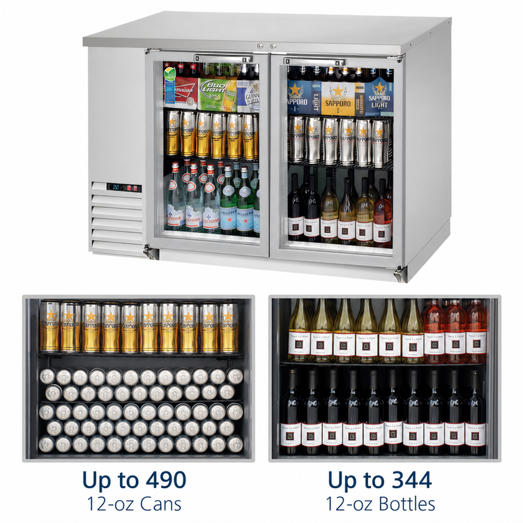 Product image #4 for Everest Refrigeration EBB48G-SS Two-Section Glass Door Back Bar Refrigerator, 49 Inch, 14 Cu. Ft.