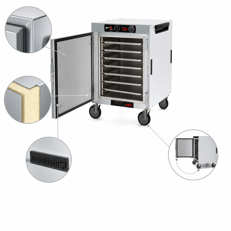 Product image #5 for Metro HotBlox™ Wide 8-Pan Half-Height Mobile Insulated Holding Cabinet, Solid Door, Analog Controls