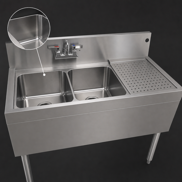 Product image #4 for Glastender Two Compartment Stainless Steel Underbar Sink Unit with Right Drainboard, 36 Inch x 19 Inch
