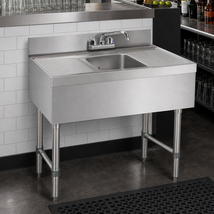 Product image #4 for Advance Tabco Underbar Basics 1-Compartment Stainless Steel Bar Sink with Dual Drainboards and Deck-Mount Faucet
