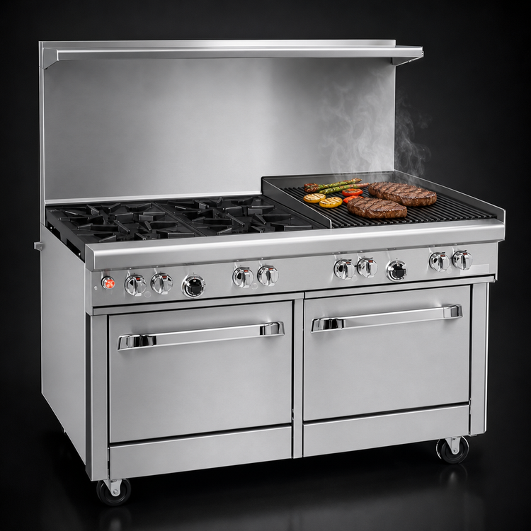 Product image #4 for Southbend Ultimate 48-Inch Gas Restaurant Range with 4 Star/Sauté Burners, 24-Inch Charbroiler, Convection Oven and Cabinet Base