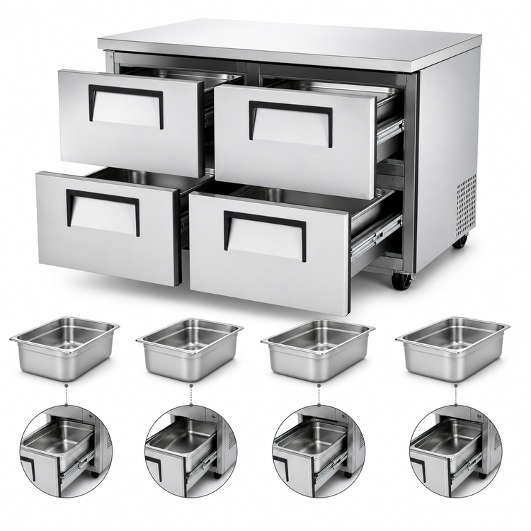 Product image #4 for True 48-Inch 4-Drawer 2-Section Undercounter Refrigerator