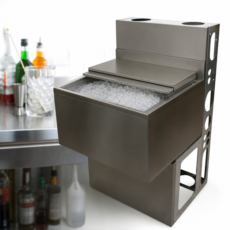 Product image #5 for BK Resources 25-Inch Underbar Ice Bin with 10-Circuit Aluminum Cold Plate, 97 lb Capacity