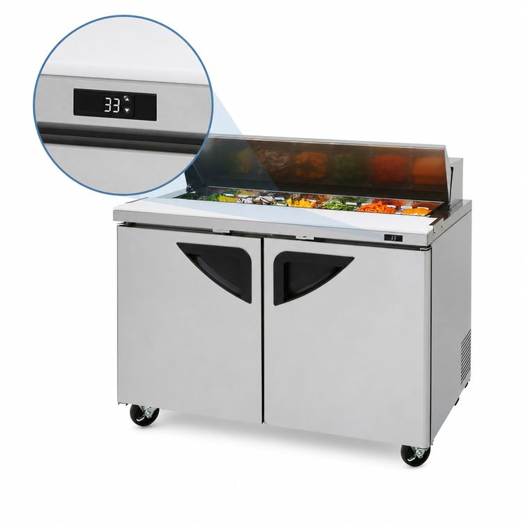 Product image #4 for Turbo Air Super Deluxe 48-1/4-Inch Two-Section 2-Door Sandwich/Salad Prep Table, 12-Pan Opening