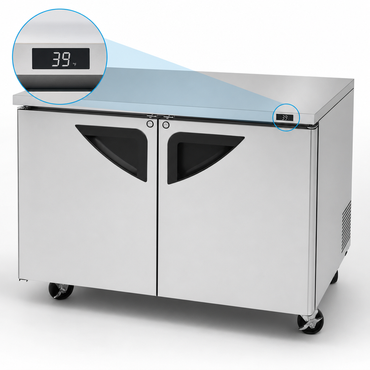 Product image #6 for Turbo Air Super Deluxe Two-Section Undercounter Refrigerator, 48-1/4 Inch Wide, Solid Doors, 12.2 Cu. Ft.
