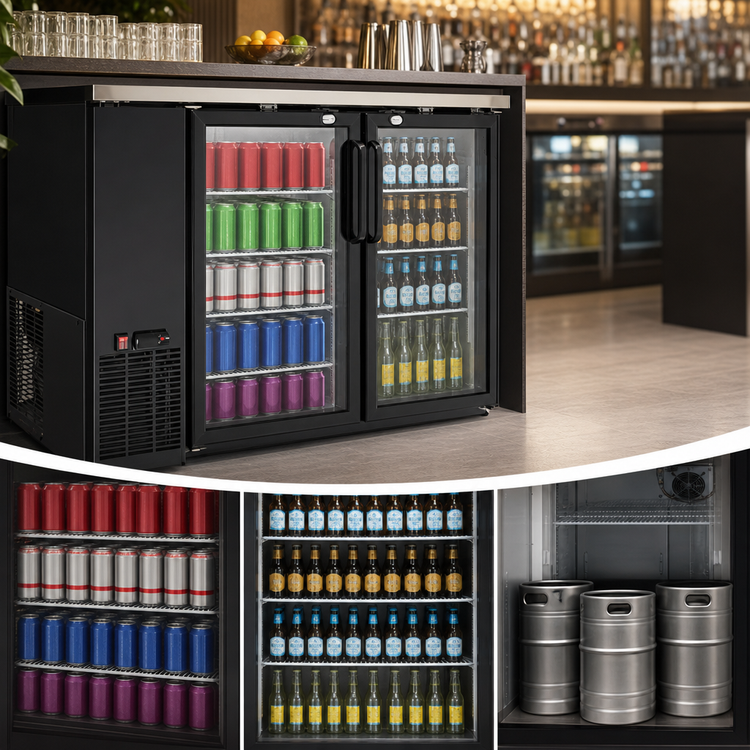 Product image #4 for Eagle Group BlendPort® Two-Section Reach-In Refrigerated Back Bar Cooler, 69-1/8 Inch, Glass Doors, Side-Mounted Self-Contained Refrigeration