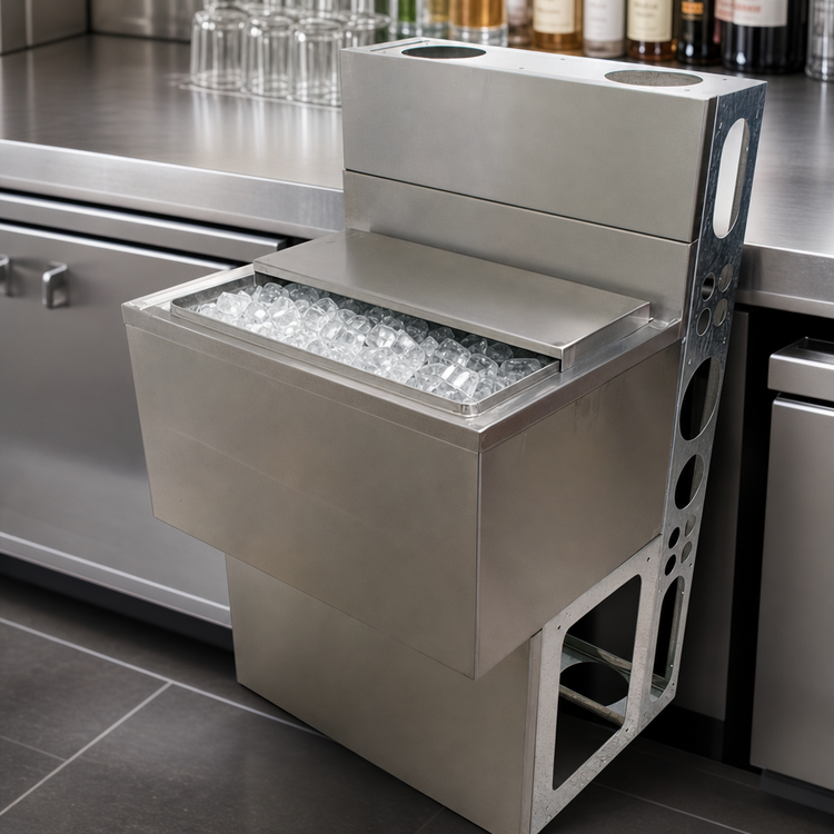 Product image #4 for BK Resources Underbar Ice Bin with 8-Circuit Aluminum Cold Plate, 66 lb Capacity