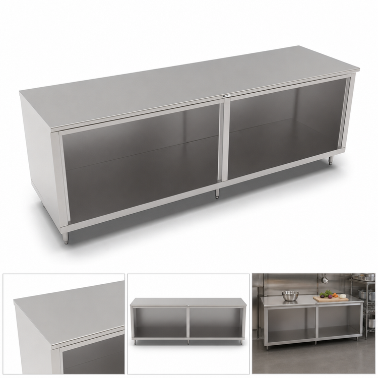 Product image #4 for John Boos Stainless Steel Open Front Cabinet Base Work Table with Stallion Safety Edge, 108 x 30 Inches, Flat Top