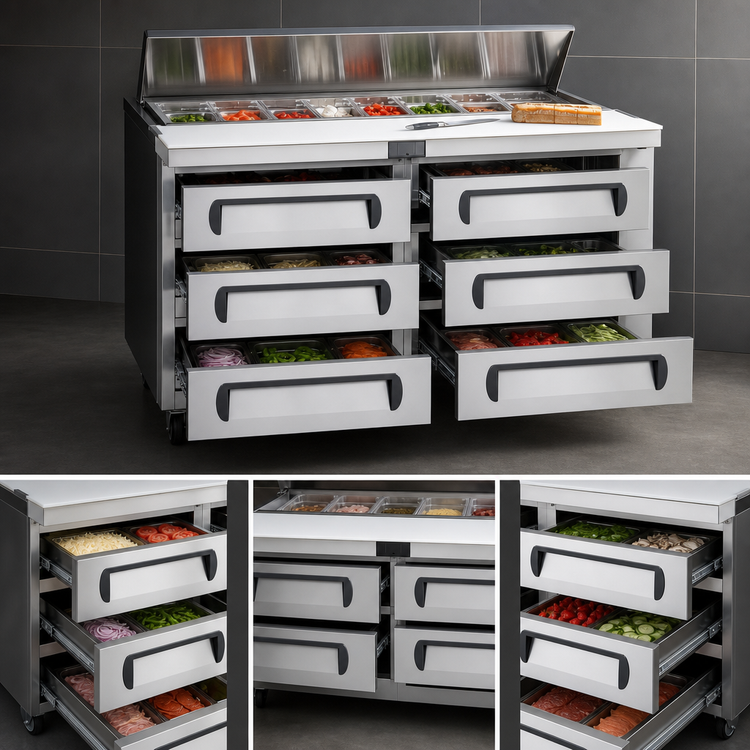 Product image #5 for Migali Competitor Series® 93-Inch Refrigerated Pizza Prep Table with 6 Drawers