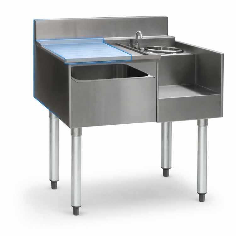 Product image #4 for Eagle Group 2200 Series Underbar Drainboard, Ice Bin, and Blender Unit with 7-Circuit Cold Plate