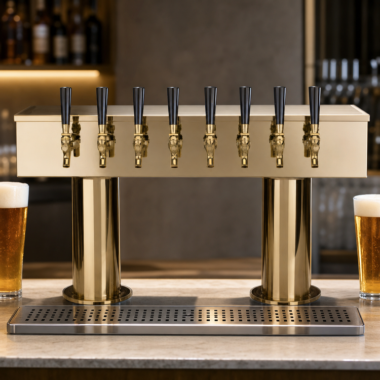 Product image #4 for Double Pedestal Countertop Glycol-Cooled Draft Beer Tower with 8 Faucets and PVD Brass Finish