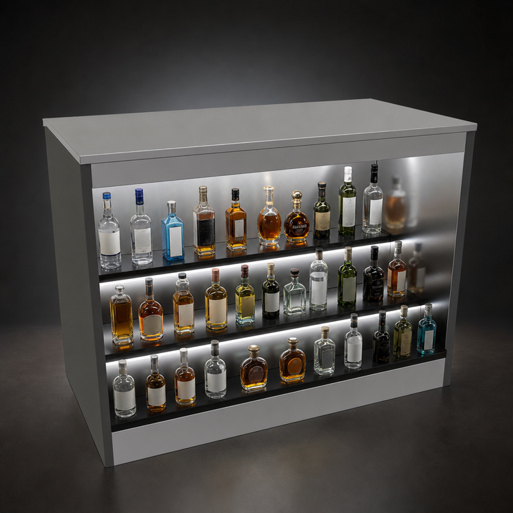 Product image #4 for Glastender 48-Inch Open Front Back Bar Liquor Display Cabinet with 3-Step Display and LED Lighting