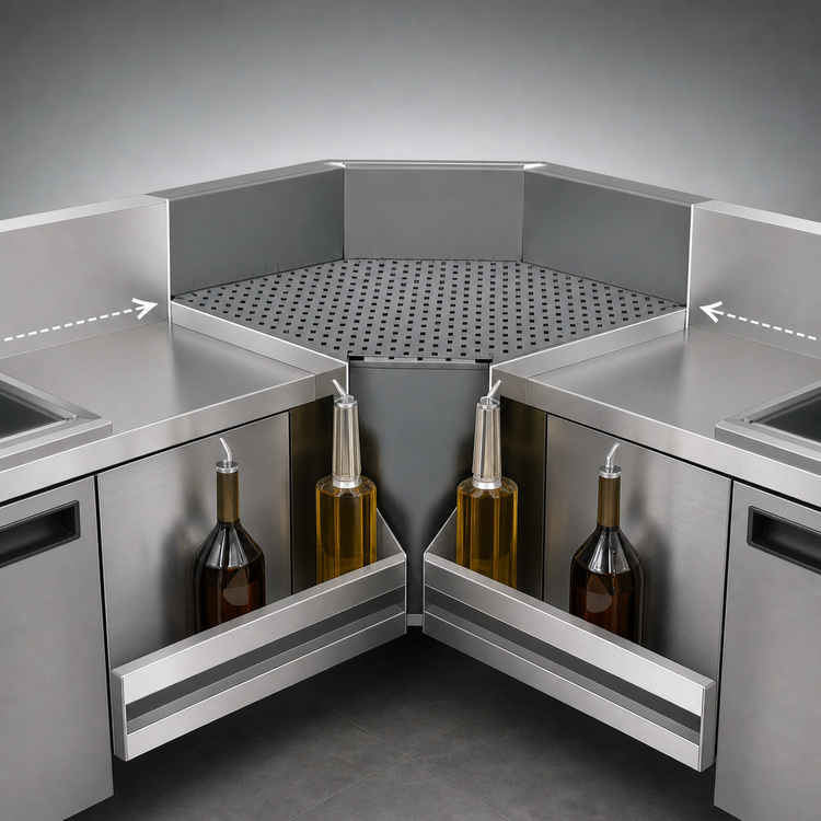 Product image #4 for Advance Tabco Prestige Supreme 25 x 25-Inch Inside Corner Underbar Filler with Removable Drainboard Top