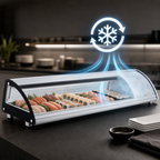 Thumbnail image #4 for Omcan USA 43116 69-Inch Countertop Sushi Display Case, Self-Contained Refrigeration, Curved Glass, 5 Half-Size GN Pans