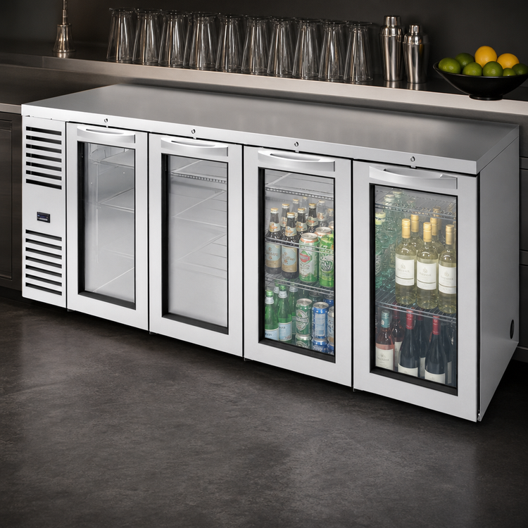 Product image #4 for True Premier Bar Four-Section Refrigerated Back Bar Cooler with 4 Locking Glass Doors, 92-Inch Wide