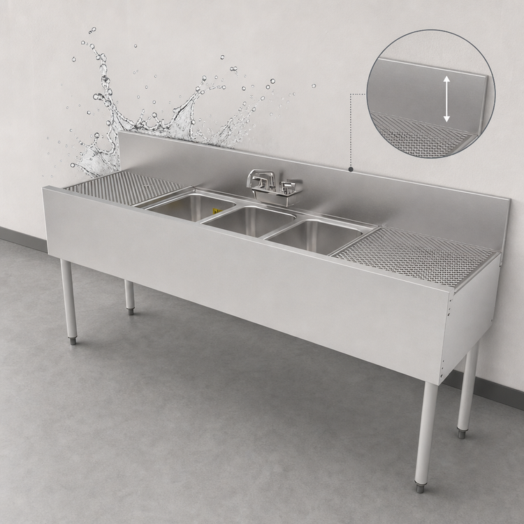Product image #5 for Top Shelf TS Series Triple-Compartment Stainless Steel Underbar Sink Unit with Left and Right Drainboards, 72 Inch
