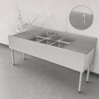 Thumbnail image #5 for Perlick Corporation Top Shelf TS72M3-DB 72-Inch 3-Compartment Stainless Steel Underbar Sink with Left and Right Drainboards, 6-Inch Backsplash