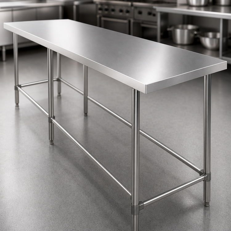 Product image #4 for Sapphire 84-Inch x 18-Inch 18-Gauge 430 Stainless Steel Work Table with Flat Top and Open Base