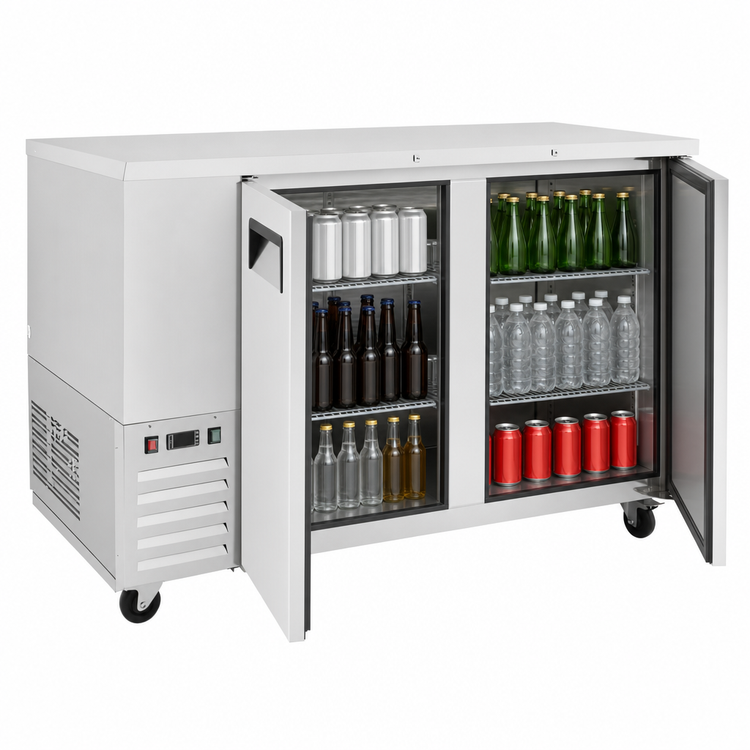 Product image #4 for Atosa 68-Inch Shallow Depth Two-Section Back Bar Cooler with Locking Solid Doors and Stainless Steel Top
